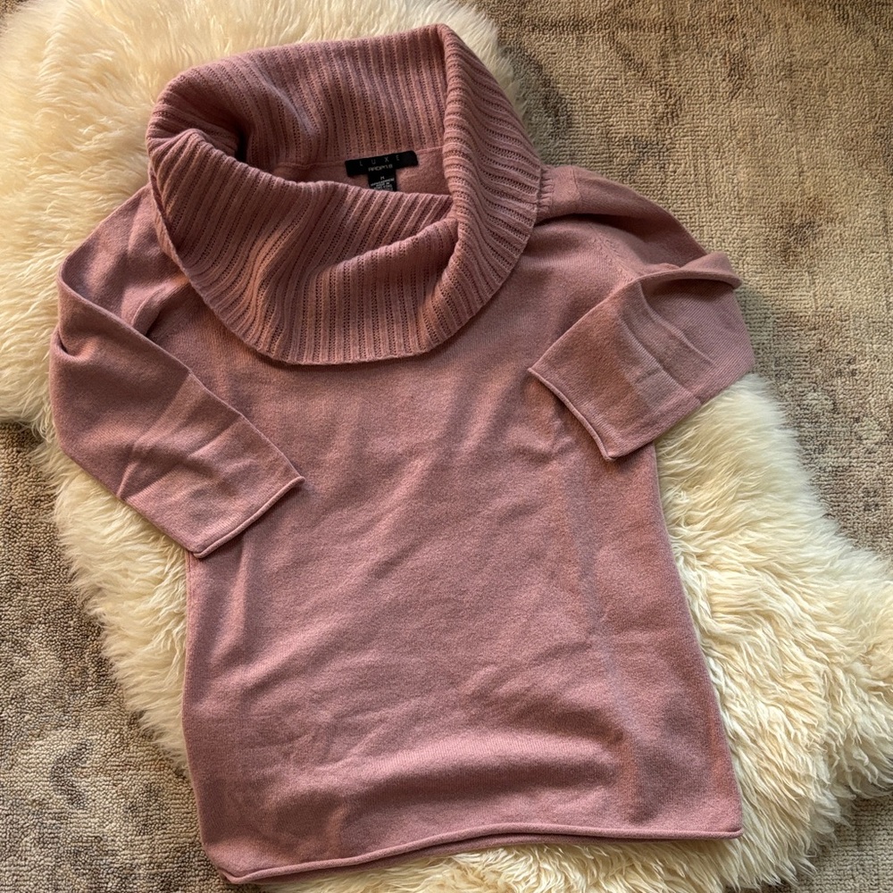 Arden B Dusty Rose Cowl Neck Sweater, 3/4 sleeves